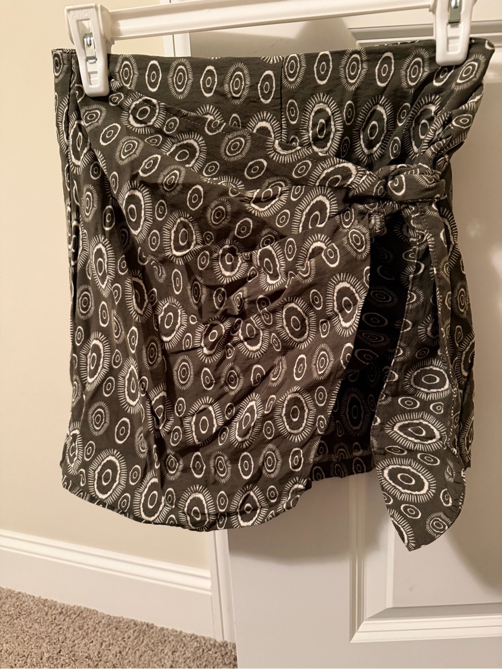 Zara Olive Green and White Circular Print Wrap Skort